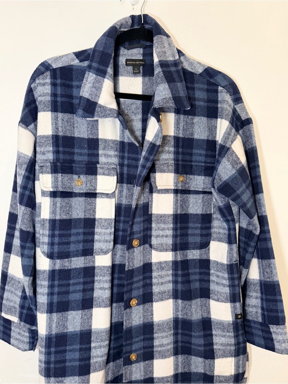 Banana Republic Women’s S Blue White Plaid Shacket Overshirt Button Front